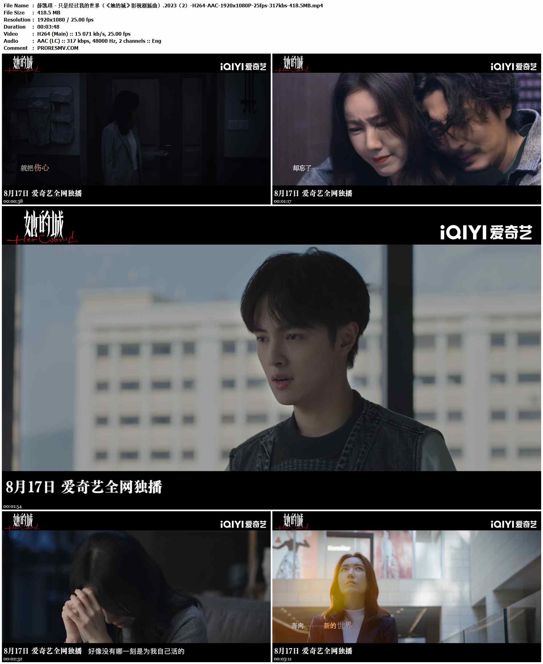 薛凯琪 - 只是经过我的世界（《她的城》影视剧插曲）.2023-H264-AAC-1920x1080P-25fps-317kbs-418.5MB官方MV_高清MV